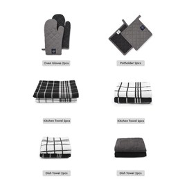 Encasa XO Kitchen and Dish Towels - Oven Mitts - Pot Holder Set of 12 Pc - Pure Cotton - Dishcloths Grey Combo