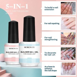 Morovan Building Gel for Gel Nails - 5 in 1 Hard Builder Gel In a Bottle For Nails 15 ml Extension Gel for Gel Nails 2 Colours Builder Gel for Nails For Beginners To Create Artistic Nail Art At Home