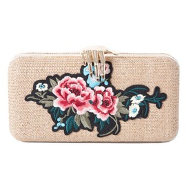 Accessoryo Women's Floral Embroidered Clutch Bag with Gold Hand Clasp
