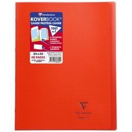 Clairefontaine 984604C Koverbook DIN A4+, 24 x 32 cm, 24 Sheets 90 g, Squared 5/5 with Margin, Transparent Polypropylene Cover, Red, Pack of 1