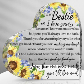 Spiareal Gift for Friend Friendship Women Friend Friendship Birthday Cheer up Gift Acrylic Heart Butterfly Keepsake Paperweight for Home Office Table Shelf(Sunflower and Blue Flower)