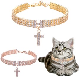 RayMinsino Pet Necklace Letter Cross Zircon Three Drain Diamonds Cat and Dog Jewelry Holiday Dress Collar