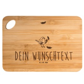 Mr. & Mrs. Panda Personalisiertes Schneidebrett Rotkehlchen Federn - Personalisierte Geschenke, Gute Laune, Tiere, Hackbrett mit Wunschtext,