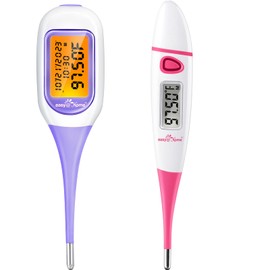 Easy@Home Basal Body Thermometer for Ovulation, 1/100th Degree High Precision, Accurate BBT Thermometer for Natural Ovulation Tracking by Premom APP, EBT-300 & EBT-018, Purple, Pink