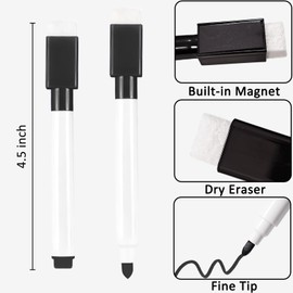 Beieverluck 200 Pieces Magnetic Dry Erase Markers with Eraser Cap Magnet Whiteboard Markers Bulk Fine Tip Dry Erase Pens for Kids Teachers Office School Supplies, Black