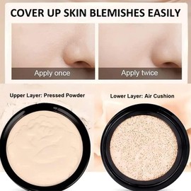 Air Cushion CC Cream and Pressed Powder 2-in-1, Fixing Powder Concealer BB Cream Liquid Foundation, Minimises Pores and Fine Lines, Waterproof and Long-Lasting for All Skin Types (01 Natural)