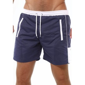 Reslad RS-5015 Men's Quick-Drying Swimming Trunks with Zip Pockets Short Shorts for Beach & Surfers I Ideal as Swimming Trunks & Swimming Trunks, Navy/white, XL