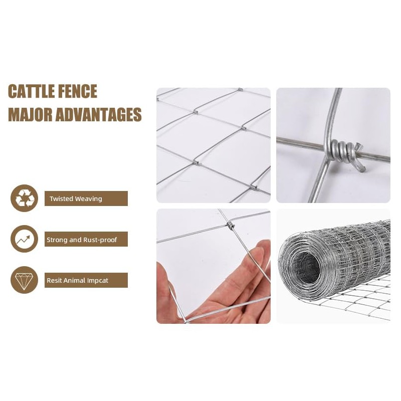 Livestock Fence, 4ft X 164ft Galvanized Wire Field Wire Fencing,