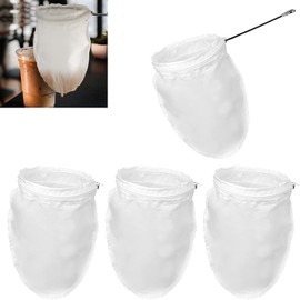 4 Pack Ultra Fine Mesh Coffee Strainer Bag with 1 Frame Handle, 200 Mesh Food Grade Nut Milk Bag, Reusable Kitchen Strainer Fine Mesh for Soy Milk, Milk, Juice, Tea Leaf Filter, Honey, Wine (Small)