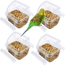 Pack de 4 comederos para pájaros para jaula, comedero colgante transparente sin derrames para loros, dispensador de comida y agua con ranura de plástico, accesorios para jaula de pájaros pa