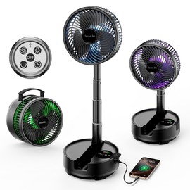 Socool 20000mAh Portable Fan Foldable Wireless Battery Rechargeable with 8-Speed & 112H, 90° Osciliating Floor Standing Fan Remote, Desk Fan with 8H Timer & LED Light for Home Kitchen Travel Camping