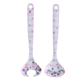 Overbeck and Friends - Salad Servers - Viola, Pink/White Chequered, Floral