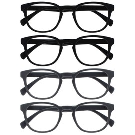 OPULIZE Pop Reading Glasses 4 Pack Fun Round Matt Frame Black Grey Spring Hinges Scratch Resistant Mens Womens RRRR2-1177 +3.50