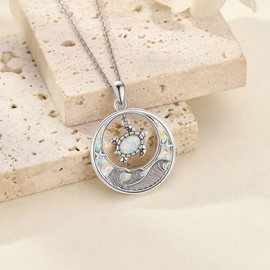 ONEFINITY Turtle Necklace S925 Sterling Silver Opal Turtle Pendant Necklace Hawaiian Ocean Jewelry for Women Men