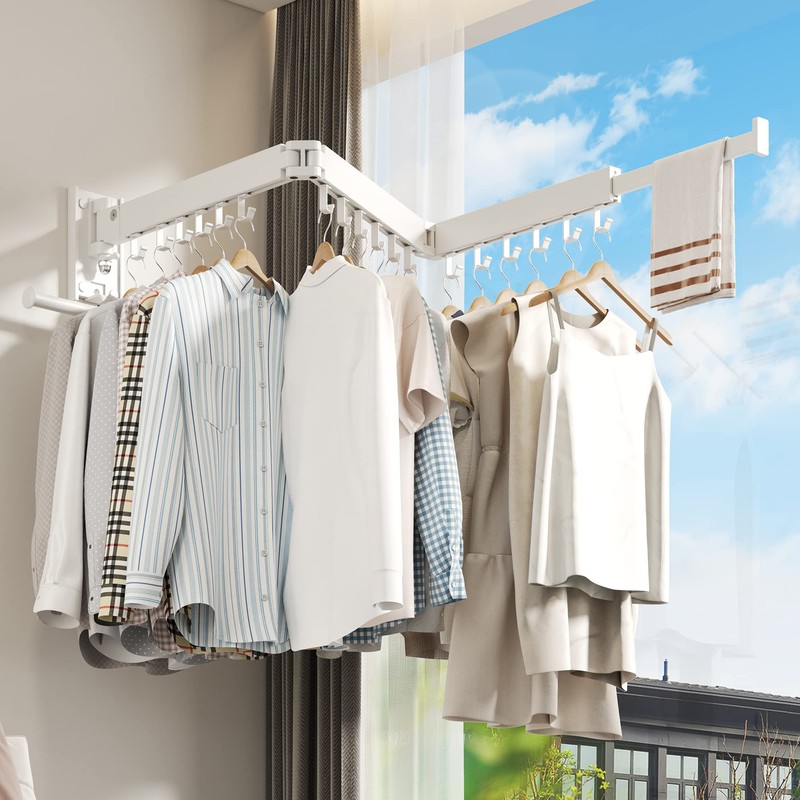 BOQORAD Wall Mounted Clothes Hanger Rack, Clothes Drying Rack,Laundry Drying