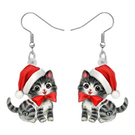 WEVENI Acrylic Christmas Earrings Dangle Cute Cat Jewelry Gifts for Women Girls Kids Pet Ornament Charms (Christmas Hat Cat D)