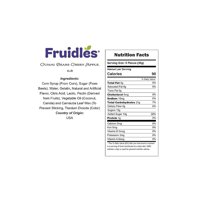 Fruidles Green Apple Gummi Bears Candy, Fruit Flavors Gummies, Allergy