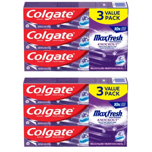 Colgate 3Colgate MaxFresh + Whitening, KnockOut Toothpaste, Mint Fusion, 18.9