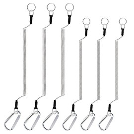 (Silver) Anti-Lost Colorful Stainless Steel Fishing Lanyard Heavy Duty Coiled Tether with Carabiner Split Ring for Pliers Boating Tools Rods, Retractable Safety Rope for Sea Fishing