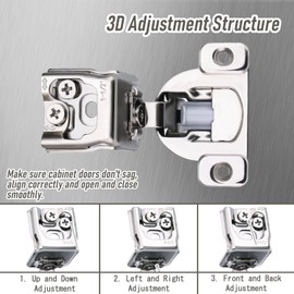 Soft Close Cabinet Hinges, HTCELLE 10 Pack 5 Pair 1-1/2 inch Overlay Self Slow Closing Door Hinges for Kitchen Cabinets, Face Frame Cabinet Concealed Hinges with Built-in Damper, 3 Way Adjustability