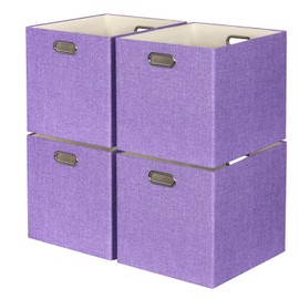 ORGMASTER 13x15x13 Storage Cube Bins, Foldable Storage Cubes, Fabric Organizer Basket Bin, Solid Containers Decorative Storage Boxes for Shelves Wardrobe Closet Home Office, 4 Pack, Purple