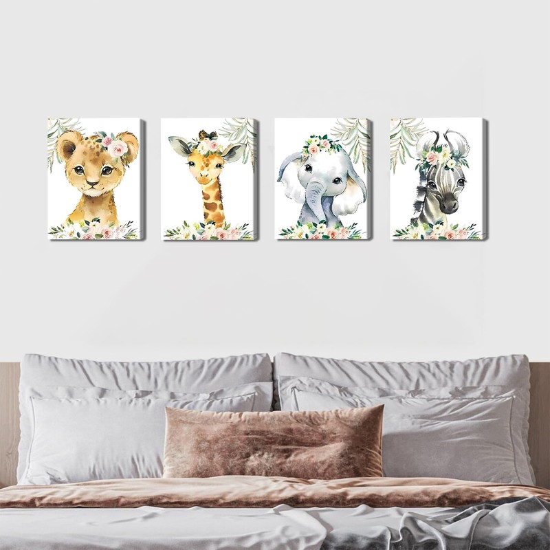 Framed Wild Animals Nursery Picture Wall Decor Canvas,8X10 Inches