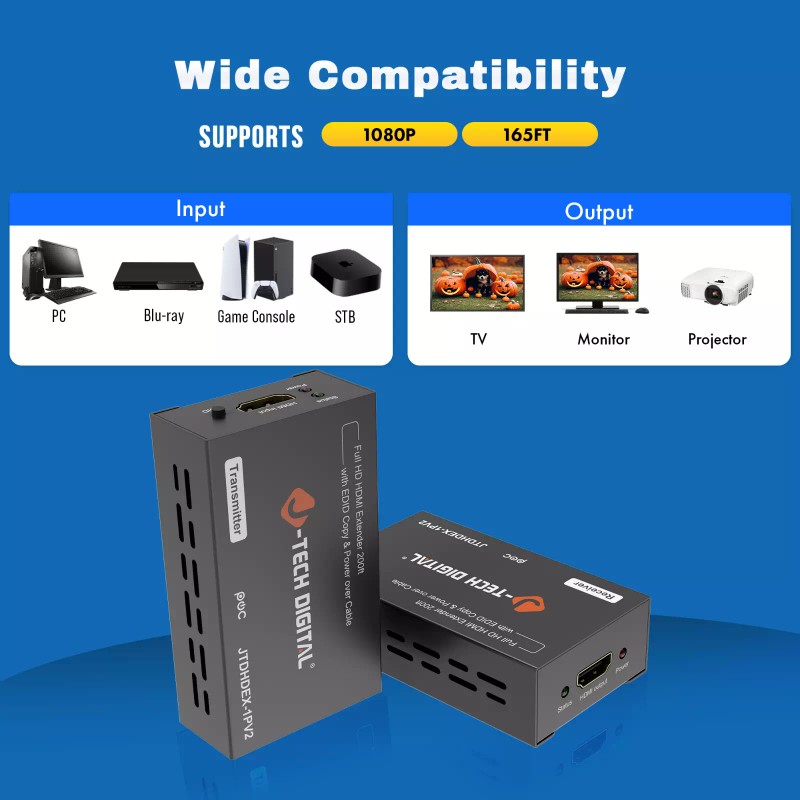 J-Tech Digital 1080P HDMI over Ethernet Extender w/ PoC up