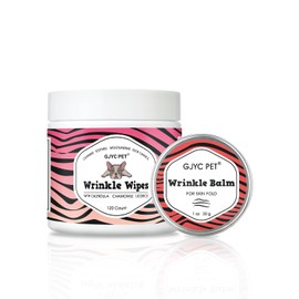 GJYC PET Wrinkle Grooming Kit for Bulldogs & Pug - Cleaning Wipes & Balm for Skin Wrinkles, Tear Stains, Tail Bags & Paw Care - Gentle Care for Sensitive Dog Skin