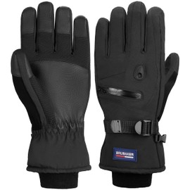 BRUBAKER Ski Gloves Waterproof and Windproof with Zipper Pocket - Winter Gloves for Men and Women - Extra Warm Snowboard Gloves - Thermo Gloves for Skiing - Black Size L/XL