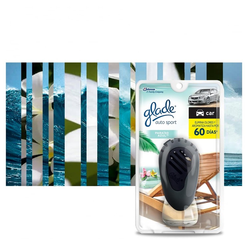 Glade Auto Sport, Aromatizante Liquido para Auto, Aroma Paraíso Azul,