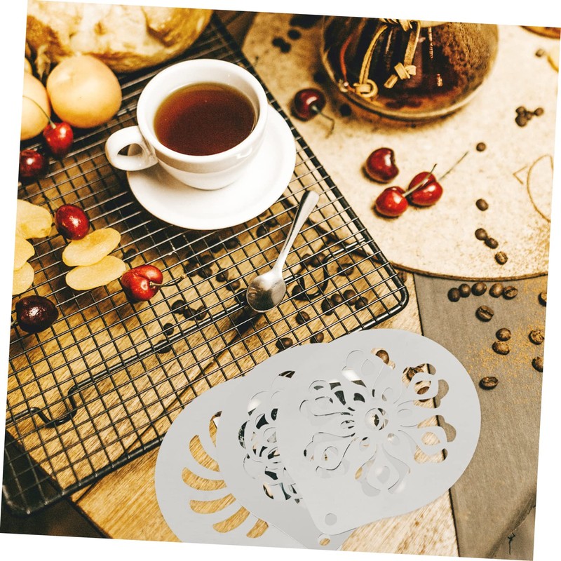 COLLBATH 3pcs Coffee Latte Art Stencils Reusable Molds for Decorating
