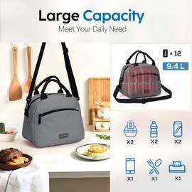 Runmeihe Lunch Bags for Women, Reusable Women's Insulated Lunchbag with Strap,Adults Small Waterproof Cooler Lunch Bags for Work Travel Picnic School (Grey)