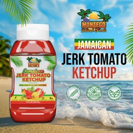 Montego Island Foods Jamaican Jerk Tomato Ketchup – Thick & Rich Premium Ketchup with Scotch Bonnet Peppers, Allspice & Bold Caribbean Spices – All-Natural, Gluten-Free, Vegan – 12 oz Squeeze Bottle