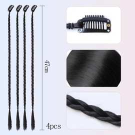 4 Pieces Clip-In Braid Hair Extensions, Synthetic Hairpieces, Dreadlock Extensions, Clip-In Braiding Hair Extensions, Black, for Women, Hip-Hop Style