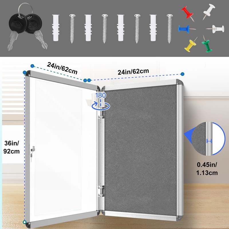 Magula Enclosed Bulletin Board Tamper-Proof Dispaly Case, Aluminium Frame, Shatter
