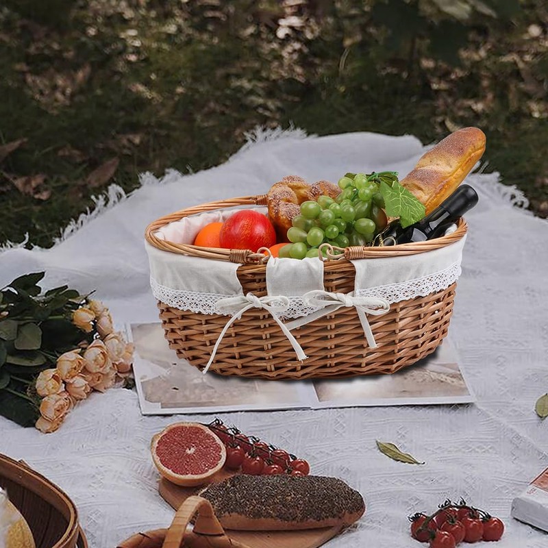UoeRing Large Wicker Picnic Basket with Handles,Handle Sturdy Woven Body