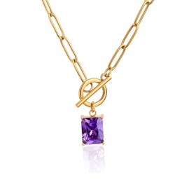 TaYolnFaSo Gold Paperclip Toggle Necklace Natural Stone/Cubic Zirconia Pendant Paper Clip Chain Necklace Toggle Paperclip Jewelry Christmas Gift for Women, Gold Plated, Cubic Zirconia