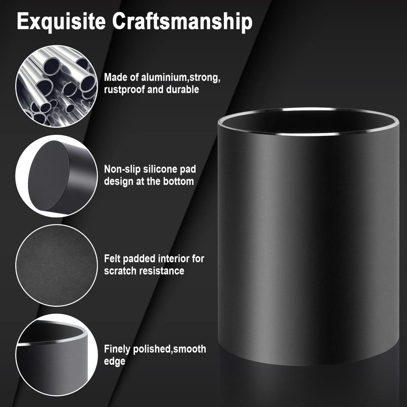 NAEBRO Metal Pen Holder Round Desk Pen Holder Black Aluminium