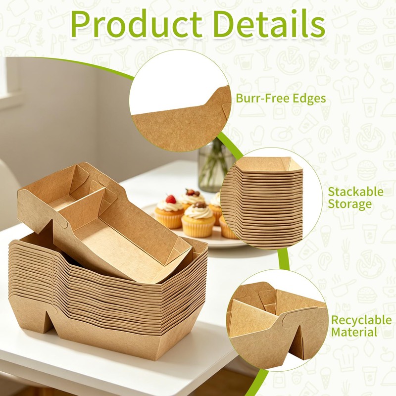 100 Pack Paper Food Serving Trays, 2 Compartment Nacho Boat