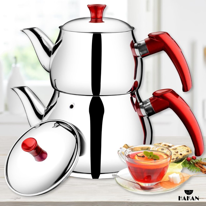 Hakan Stainless Steel Double Bondy Tea Pot Set with Self