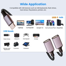 USB C Male to Dual USB Female Adapter(10 inch long), USB C to Double USB Splitter, C to Two Type A 2.0 OTG Adapter, Multiple Hub for Laptop,Tablet,Telephone,Flash Disk Drive, Gaming Consoles(Grey)