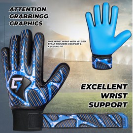 GLOVIX Kids Goalkeeper Gloves–Youth & Junior Football Goalie Gloves with Strong Grip,Breathable Mesh & Durable Palm–Boys Soccer Glove for Training (BLUE, Size 5 suitable for 9 to 12 Years old)