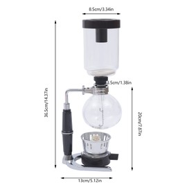 LOYALHEARTDY 3 Cups 360ml Syphon Coffee Maker Set Glass Tabletop Siphon Coffee Maker with Anti-scalding Handle Stainless Steel Base and Large-diameter Lower Pot Ideal Gift for Friends and Family