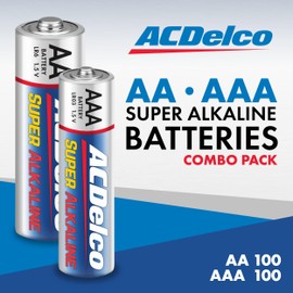 Powermax ACDelco AA and AAA 200-Count Combo Pack Super Alkaline Batteries, 100-Count Each, 10-Year Shelf Life, Reclosable Packaging