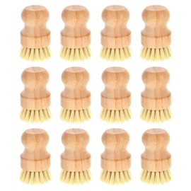 12 Packs Bamboo Dish Scrub Brushes Wooden Scrubbers Set Kitchen Dishwashing Scrubber with Natural Sisal Bristles for Iron Pot Pan Sink