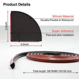 Silicone Flexible Quarter Round Molding, Self Adhesive Peel and Stick Waterproof Rubber Baseboard Trim, Bendable Trim for Floors, Cabinet Edges,Corner Caulk Strip (98Inch, Black)