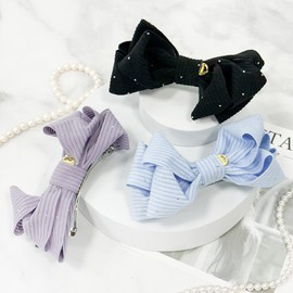 (3 types) Burnaby Dot Puff Cubic Ribbon Hairpin Sky 10cm / (3종) 버나비 도트 퍼프 큐빅 리본 헤어핀 스카이  10cm