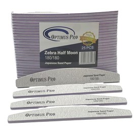 OPTIMUS PRO ACRYLIC ZEBRA HALF MOON FILE - PACK OF 25 (180/180 Grit)