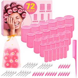 72Pcs Hair Rollers Set, 5 Size, Self Grip Hair Curlers for Blowout Look Long Medium Short Hair and Thick, Fine Hair Volume and Bangs, Jumbo Large Small 30 Roller, 40 Hair Clip, Tail Comb, Storage Bag