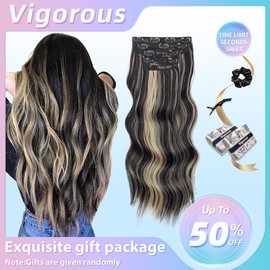 Vigorous [NEW IN] Vigorous Clip in Hair Extensions Long Wavy Synthetic Hairpieces,,Easy to Wear for Women Girls Daily Use Event Party Use - Color: 615# Bright blonde（20inch)